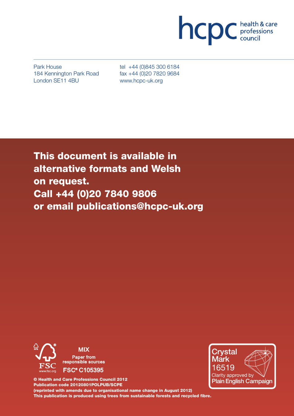 Standards of Conduct, Performance and Ethics - Health and Care Professions Council - United Kingdom, Page 20
