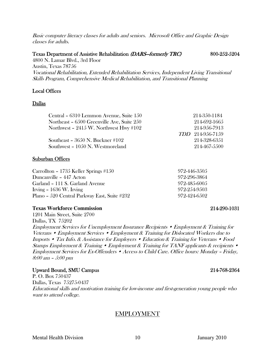 Dallas County Mental Health Division Community Resource Guide - Dallas County, Kansas, Page 10