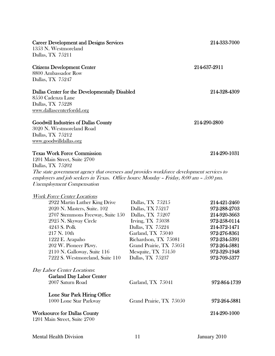 Dallas County Mental Health Division Community Resource Guide - Dallas County, Kansas, Page 11