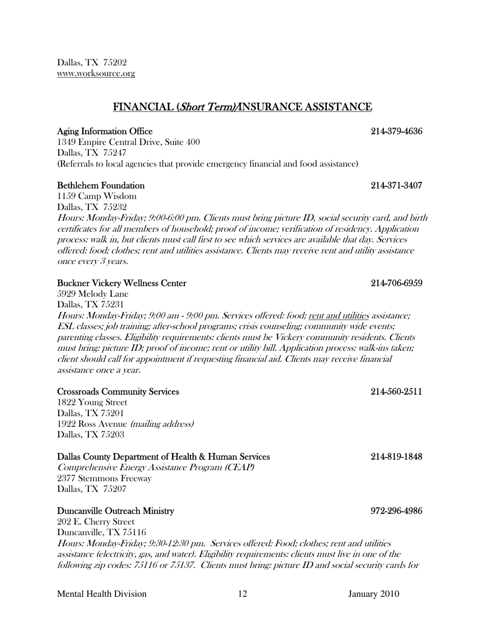 Dallas County Mental Health Division Community Resource Guide - Dallas County, Kansas, Page 12