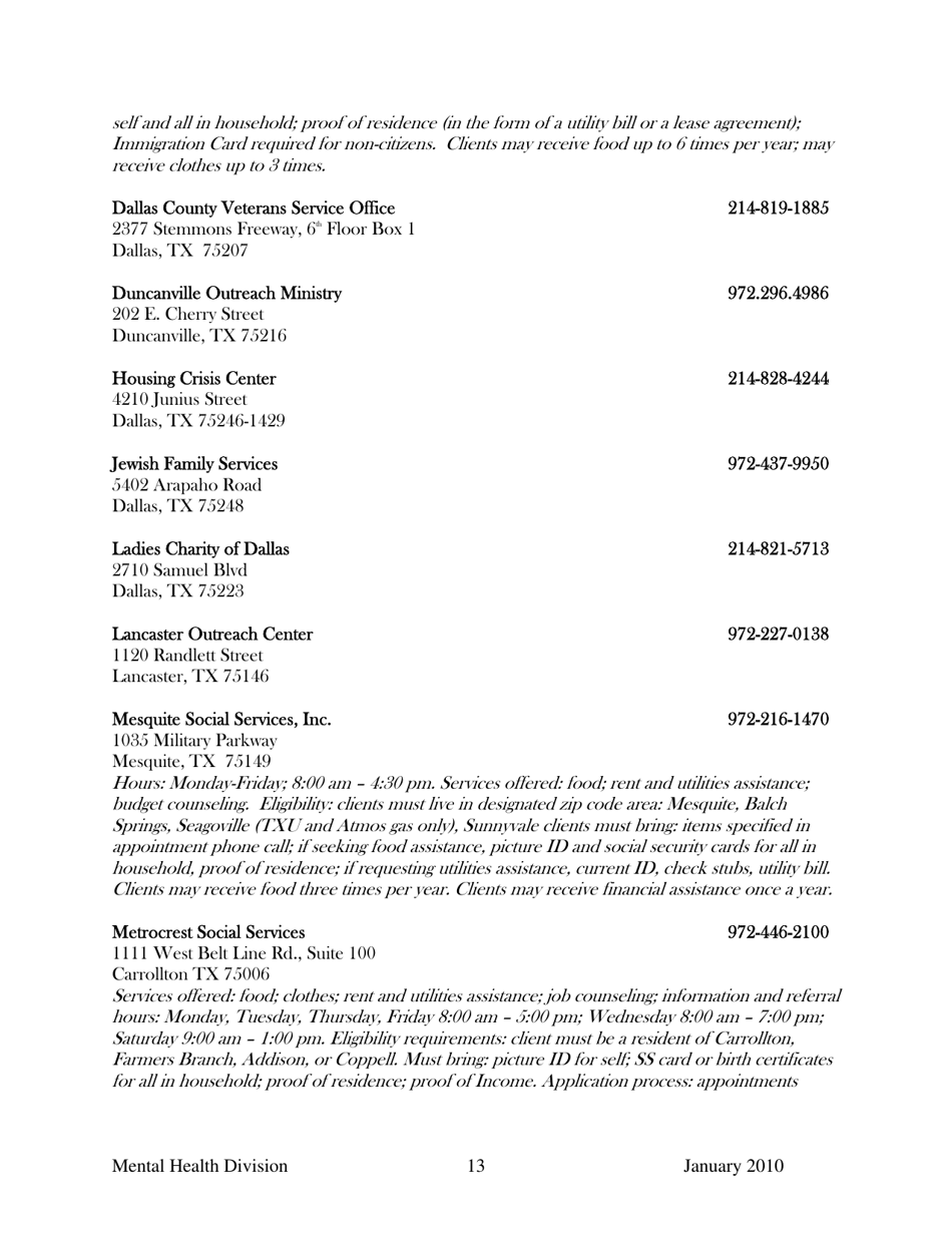 Dallas County Mental Health Division Community Resource Guide - Dallas County, Kansas, Page 13