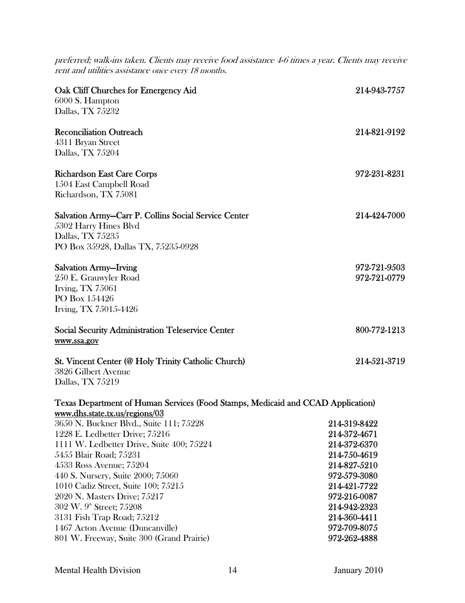 Dallas County Mental Health Division Community Resource Guide - Dallas County, Kansas, Page 14