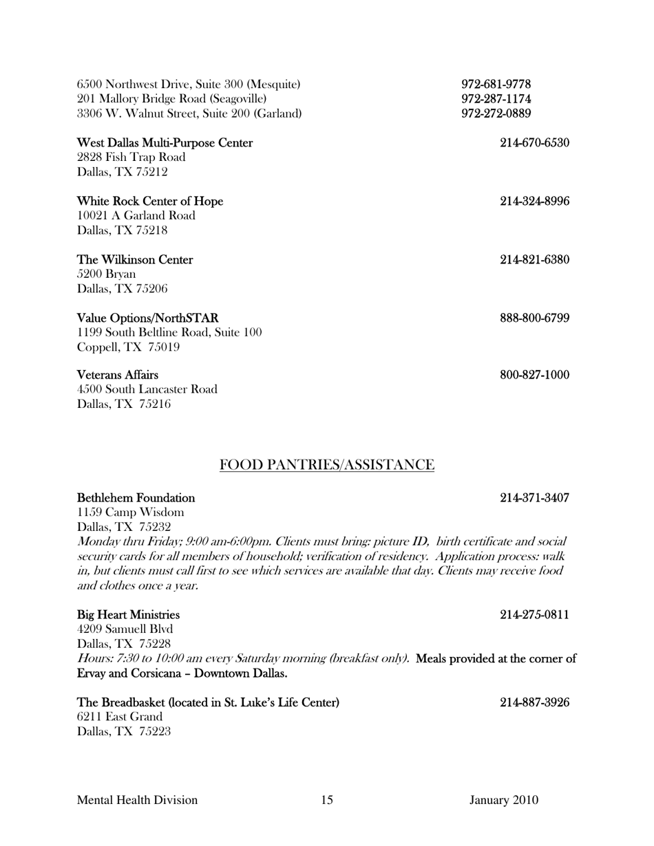 Dallas County Mental Health Division Community Resource Guide - Dallas County, Kansas, Page 15