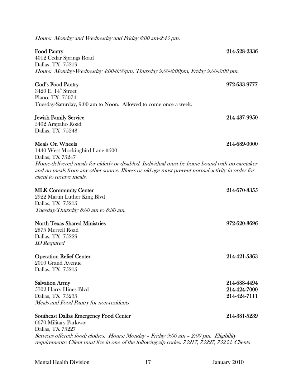 Dallas County Mental Health Division Community Resource Guide - Dallas County, Kansas, Page 17