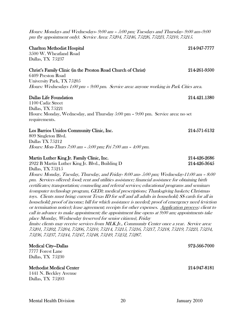 Dallas County Mental Health Division Community Resource Guide - Dallas County, Kansas, Page 20