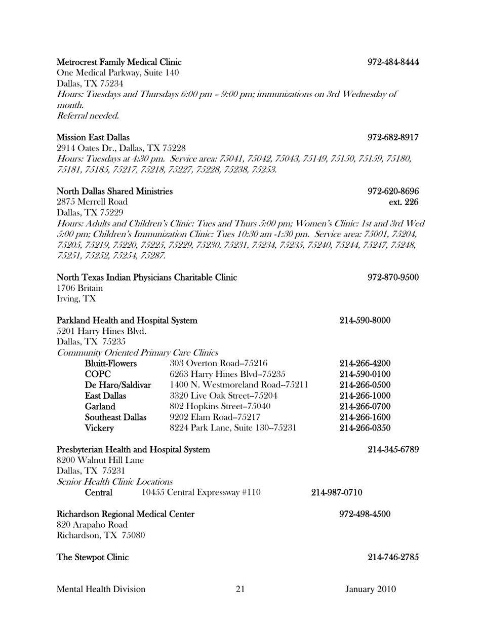 Dallas County Mental Health Division Community Resource Guide - Dallas County, Kansas, Page 21