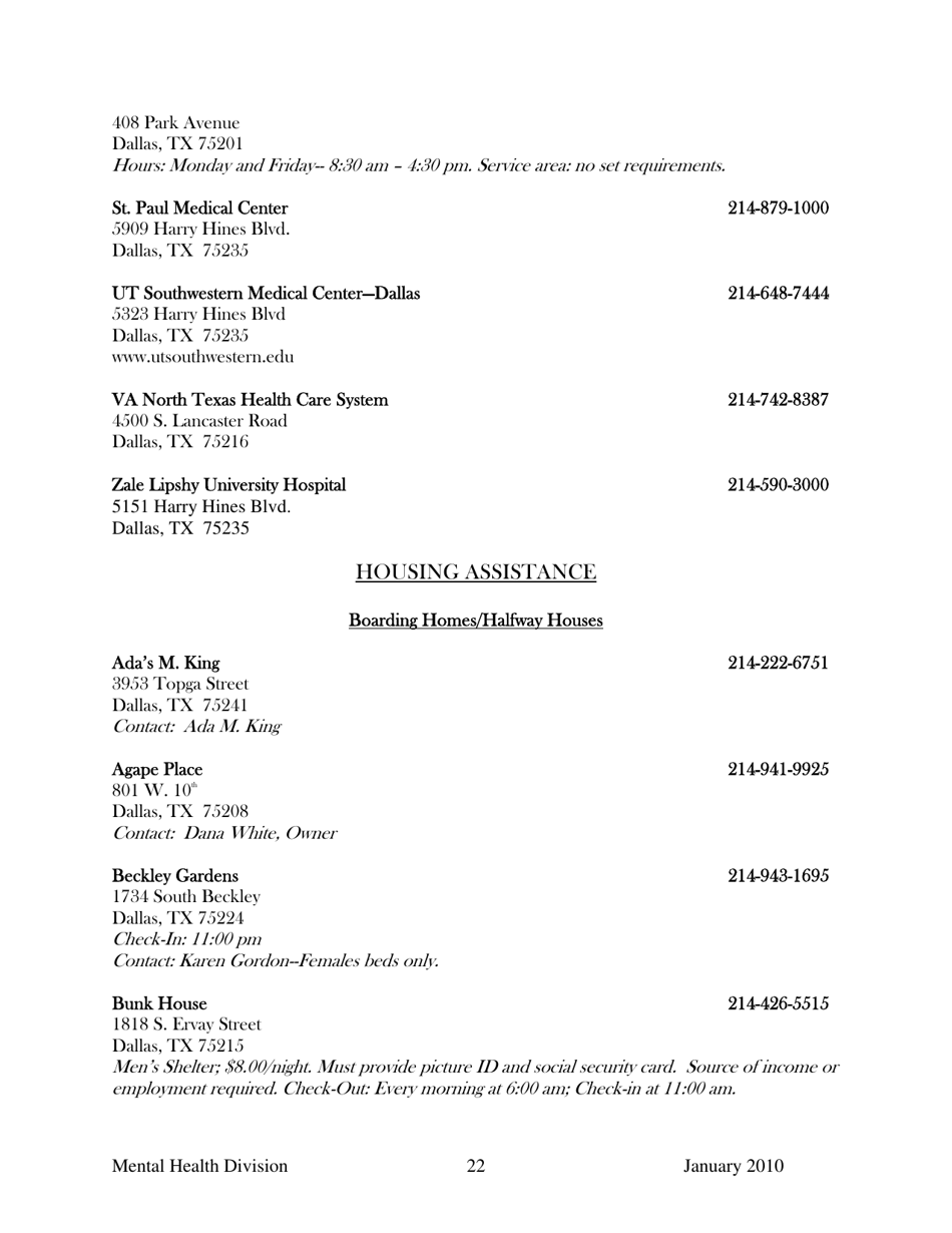 Dallas County Mental Health Division Community Resource Guide - Dallas County, Kansas, Page 22