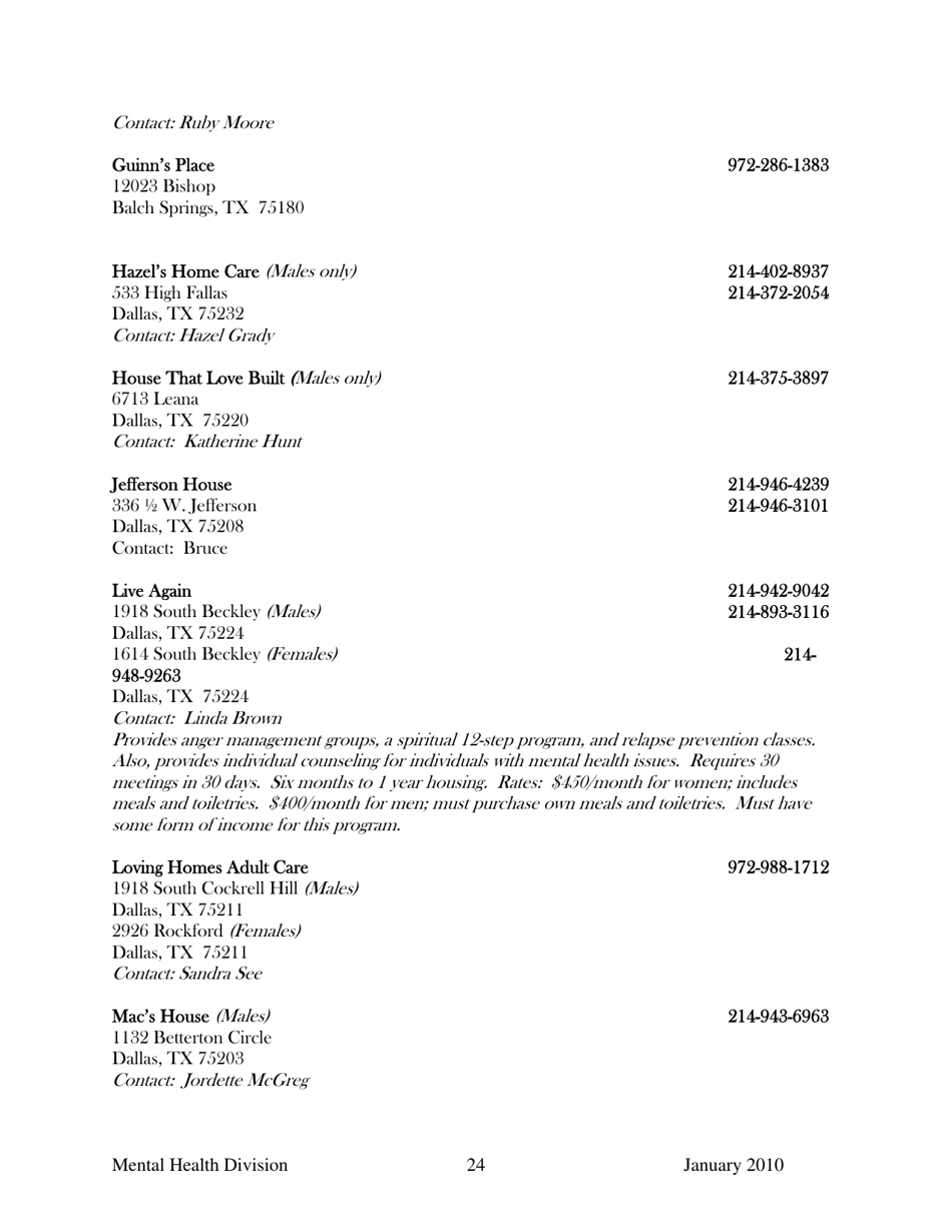 Dallas County Mental Health Division Community Resource Guide - Dallas County, Kansas, Page 24