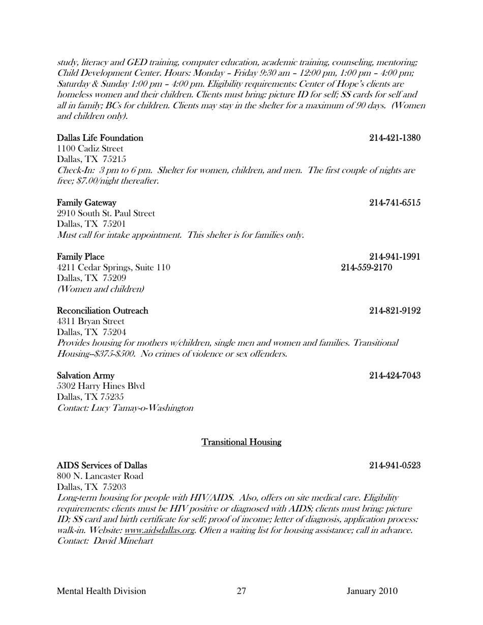 Dallas County Mental Health Division Community Resource Guide - Dallas County, Kansas, Page 27