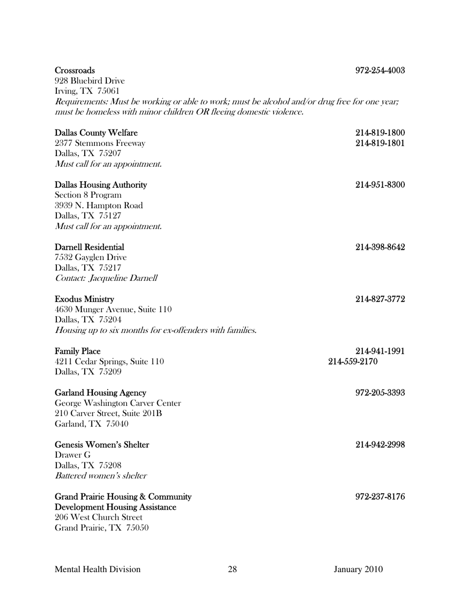 Dallas County Mental Health Division Community Resource Guide - Dallas County, Kansas, Page 28