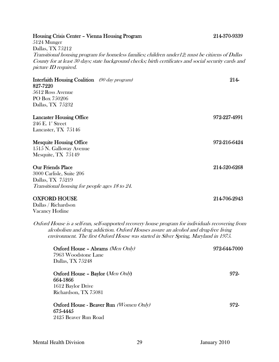 Dallas County Mental Health Division Community Resource Guide - Dallas County, Kansas, Page 29