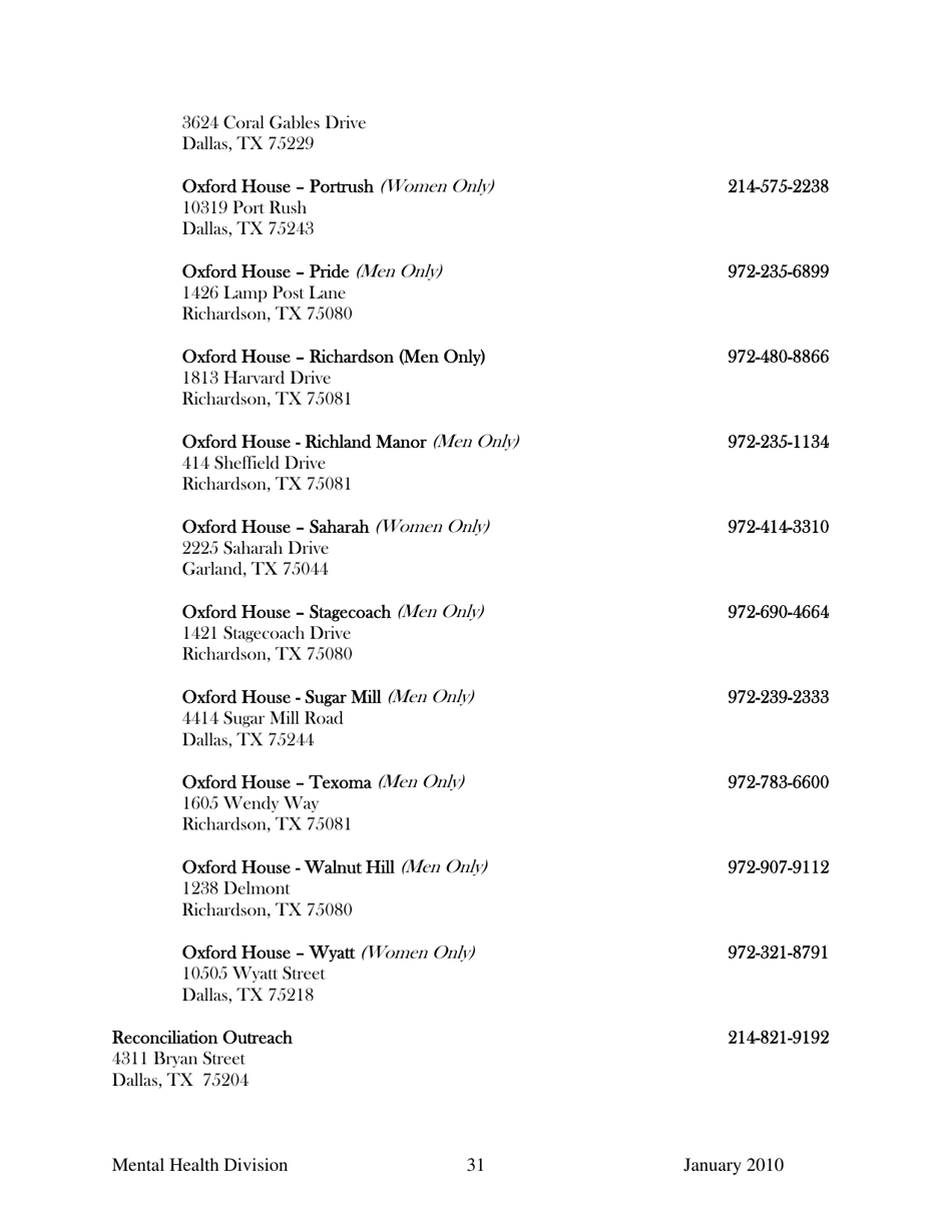 Dallas County Mental Health Division Community Resource Guide - Dallas County, Kansas, Page 31