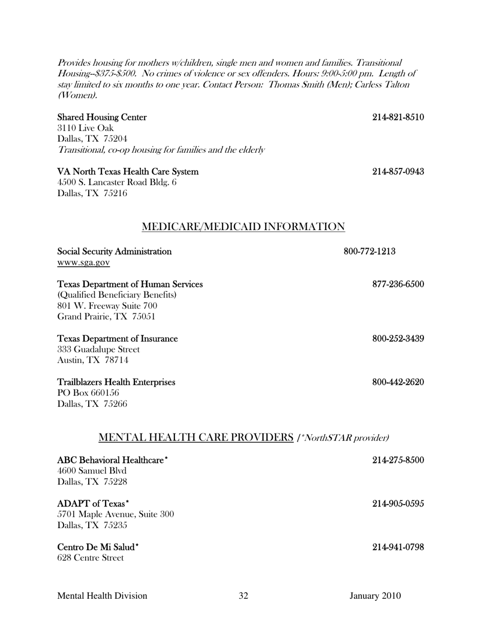 Dallas County Mental Health Division Community Resource Guide - Dallas County, Kansas, Page 32