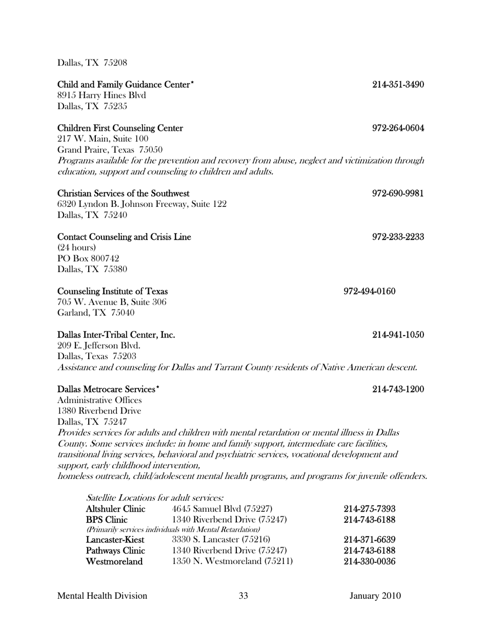 Dallas County Mental Health Division Community Resource Guide - Dallas County, Kansas, Page 33