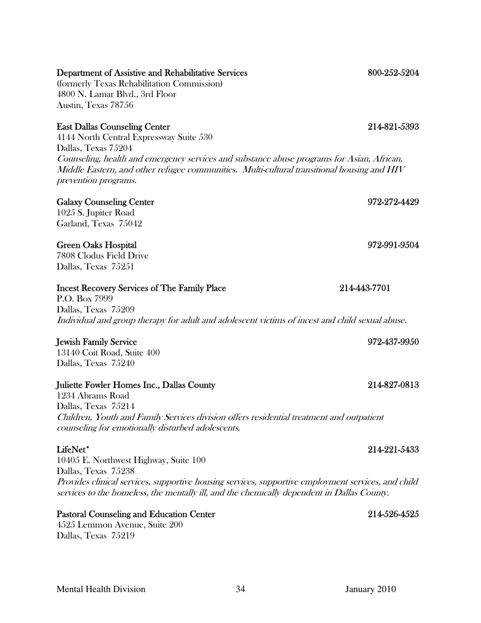 Dallas County Mental Health Division Community Resource Guide - Dallas County, Kansas, Page 34