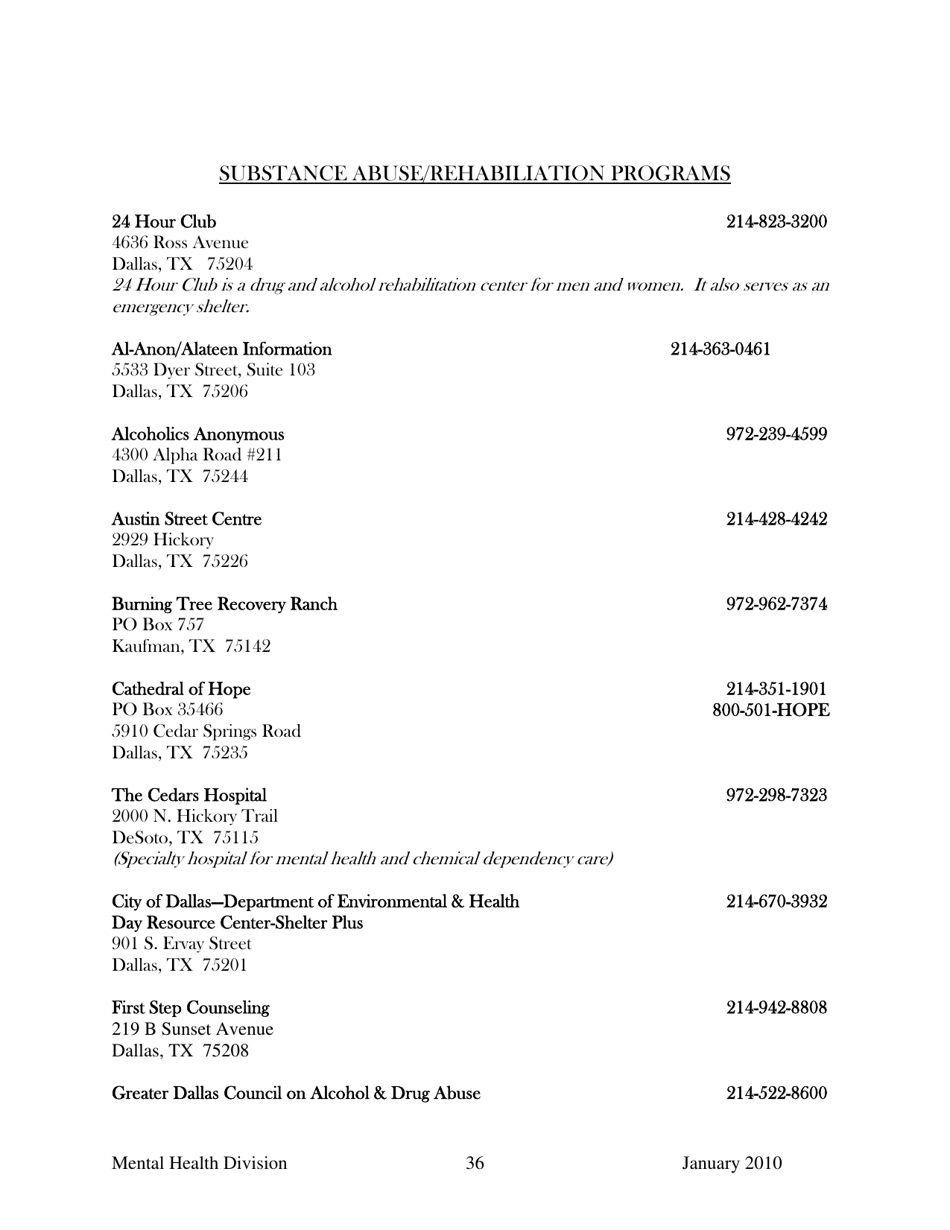 Dallas County Mental Health Division Community Resource Guide - Dallas County, Kansas, Page 36