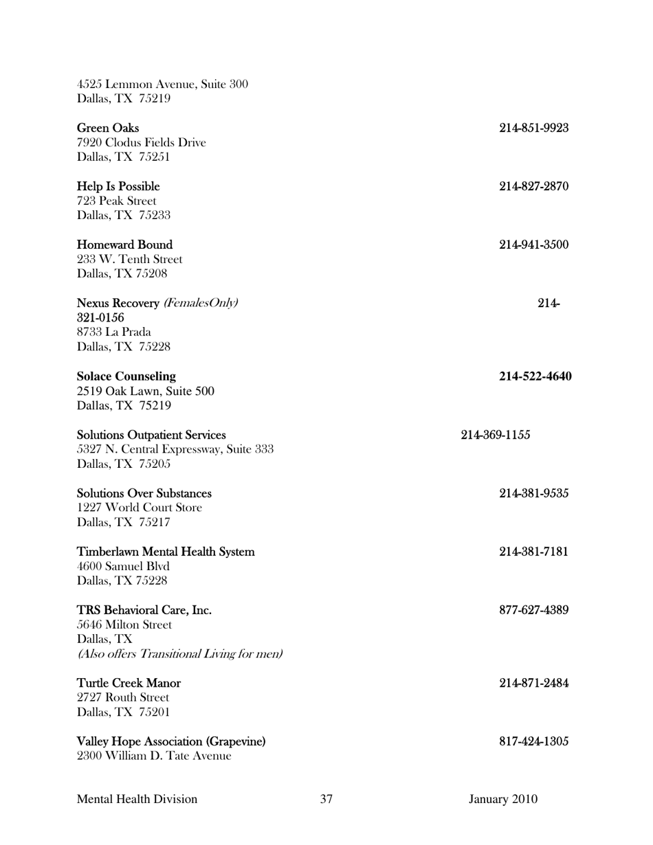 Dallas County Mental Health Division Community Resource Guide - Dallas County, Kansas, Page 37