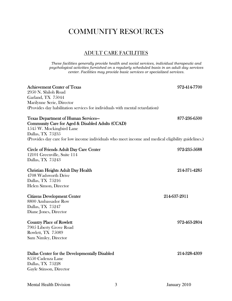 Dallas County Mental Health Division Community Resource Guide - Dallas County, Kansas, Page 3