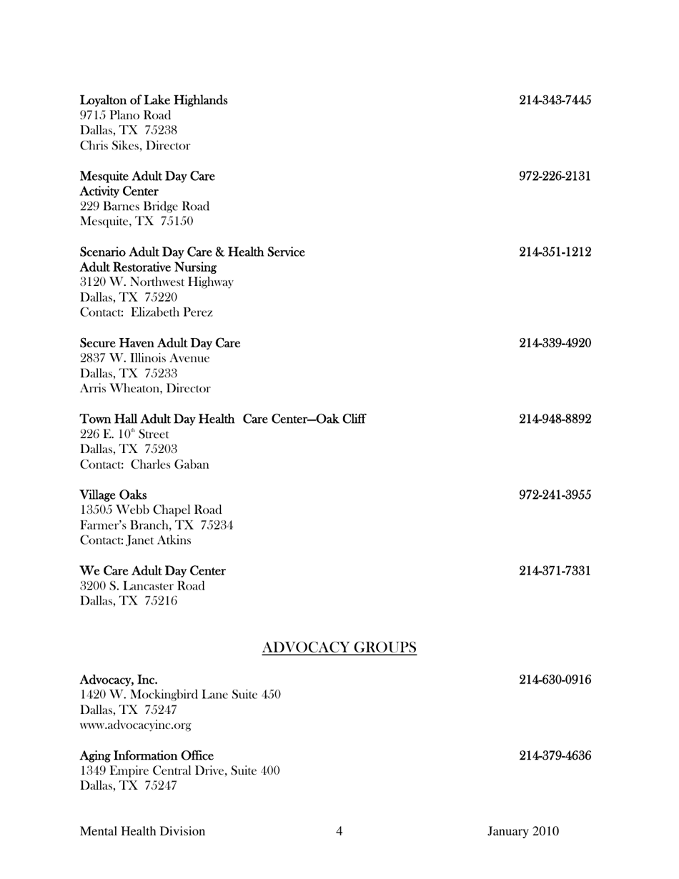 Dallas County Mental Health Division Community Resource Guide - Dallas County, Kansas, Page 4