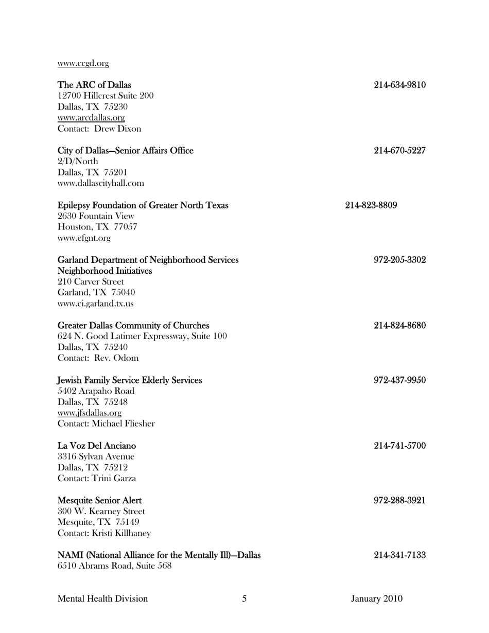 Dallas County Mental Health Division Community Resource Guide - Dallas County, Kansas, Page 5