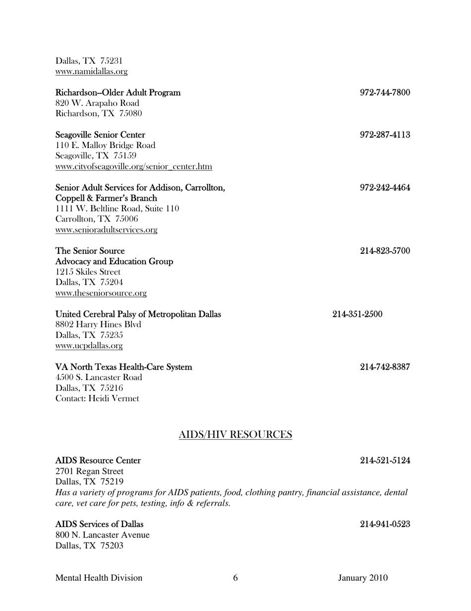 Dallas County Mental Health Division Community Resource Guide - Dallas County, Kansas, Page 6