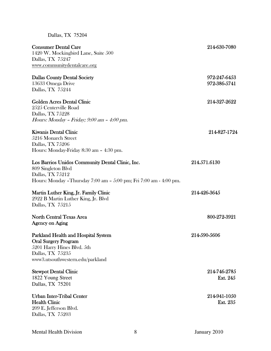 Dallas County Mental Health Division Community Resource Guide - Dallas County, Kansas, Page 8