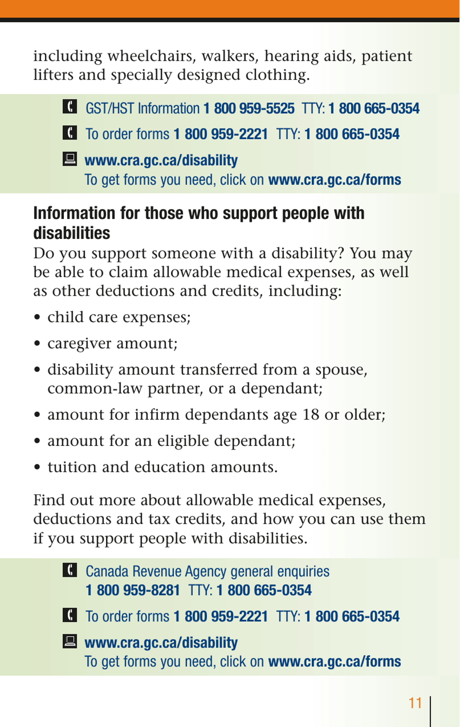 Services for People With Disabilities: Guide to Government of Canada Services for People With Disabilities and Their Families - Canada, Page 12