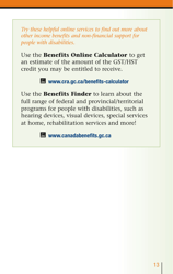 Services for People With Disabilities: Guide to Government of Canada Services for People With Disabilities and Their Families - Canada, Page 14