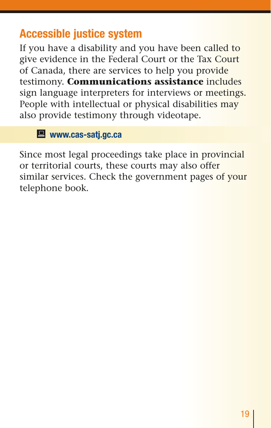 Services for People With Disabilities: Guide to Government of Canada Services for People With Disabilities and Their Families - Canada, Page 20