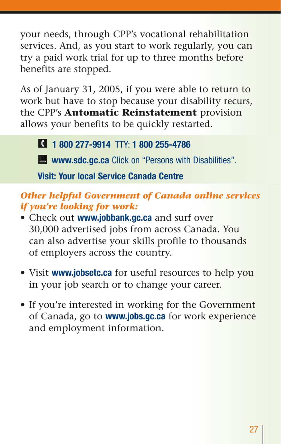 Services for People With Disabilities: Guide to Government of Canada Services for People With Disabilities and Their Families - Canada, Page 28