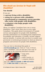 Services for People With Disabilities: Guide to Government of Canada Services for People With Disabilities and Their Families - Canada, Page 2