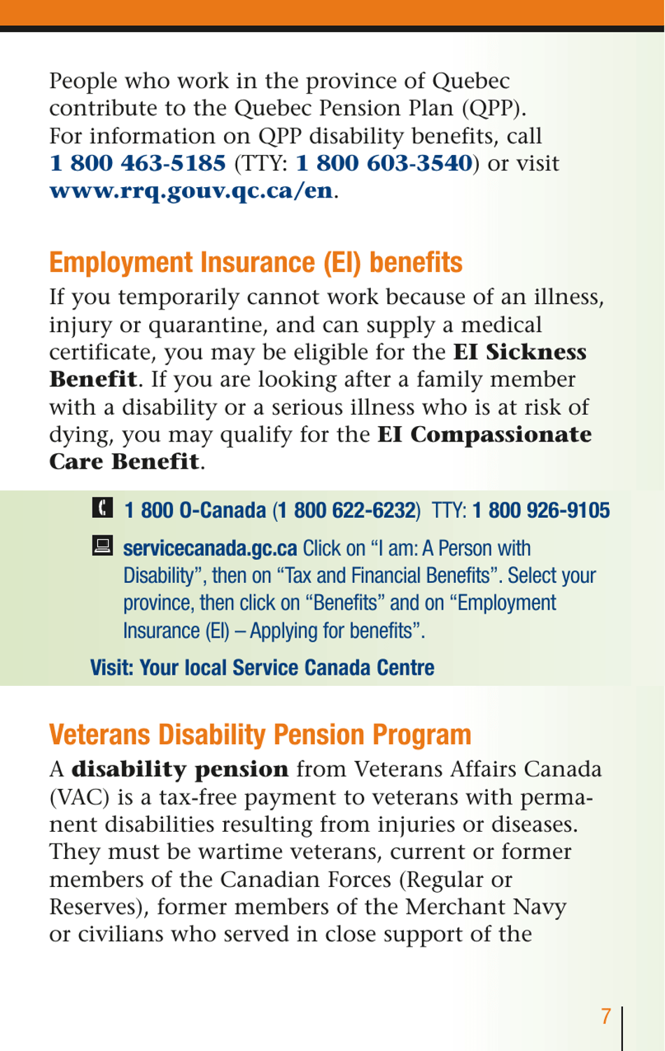 Services for People With Disabilities: Guide to Government of Canada Services for People With Disabilities and Their Families - Canada, Page 8