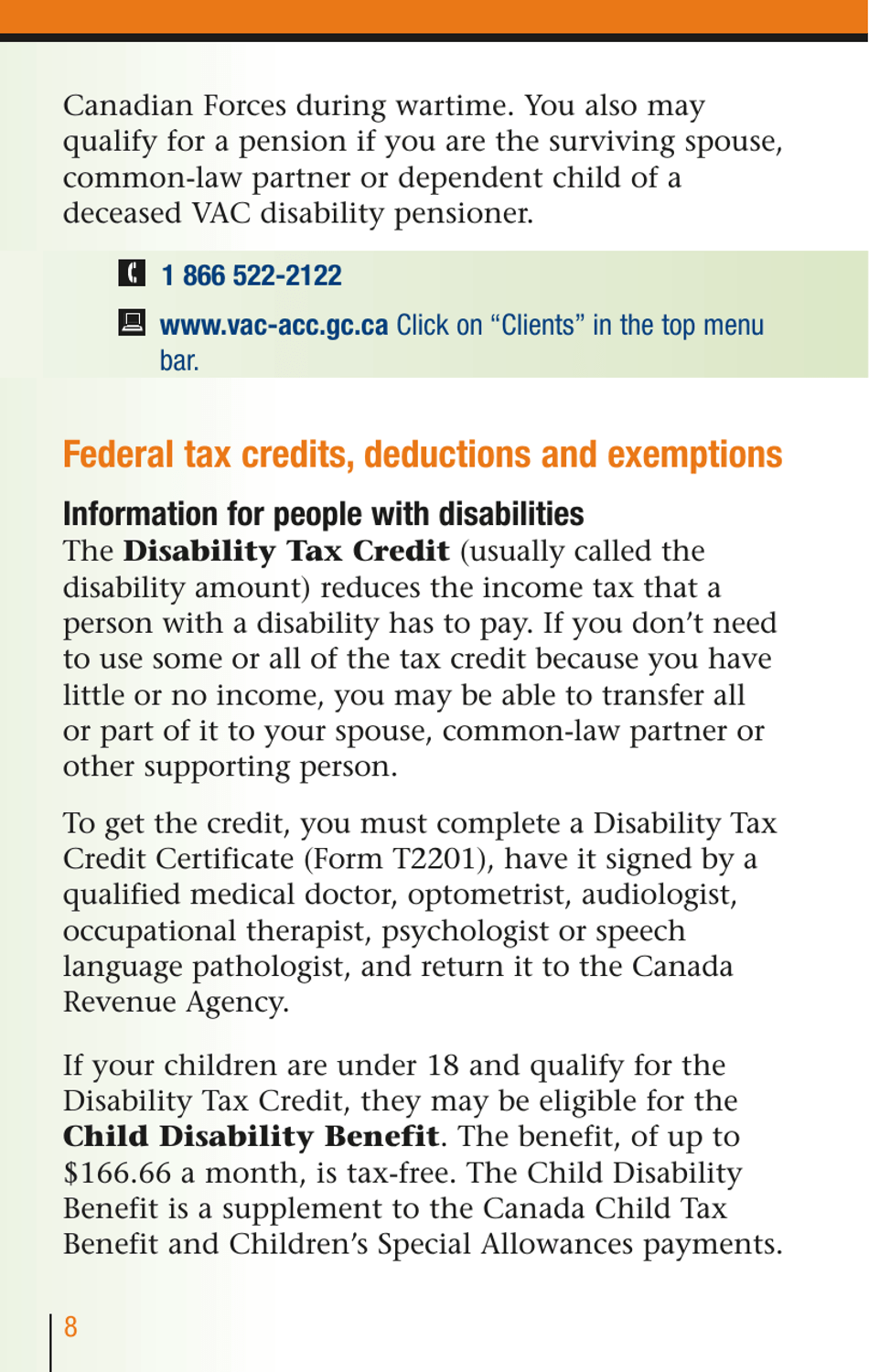 Services for People With Disabilities: Guide to Government of Canada Services for People With Disabilities and Their Families - Canada, Page 9