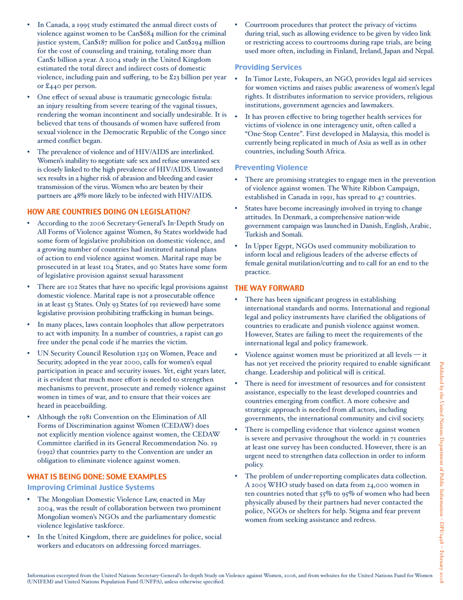 Unite to End Violence Against Women Fact Sheet - the United Nations, Page 2