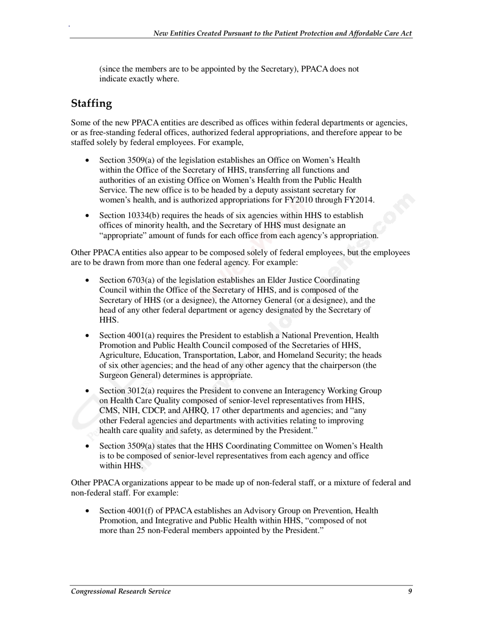 New Entities Created Pursuant to the Patient Protection and Affordable Care Act, Page 12