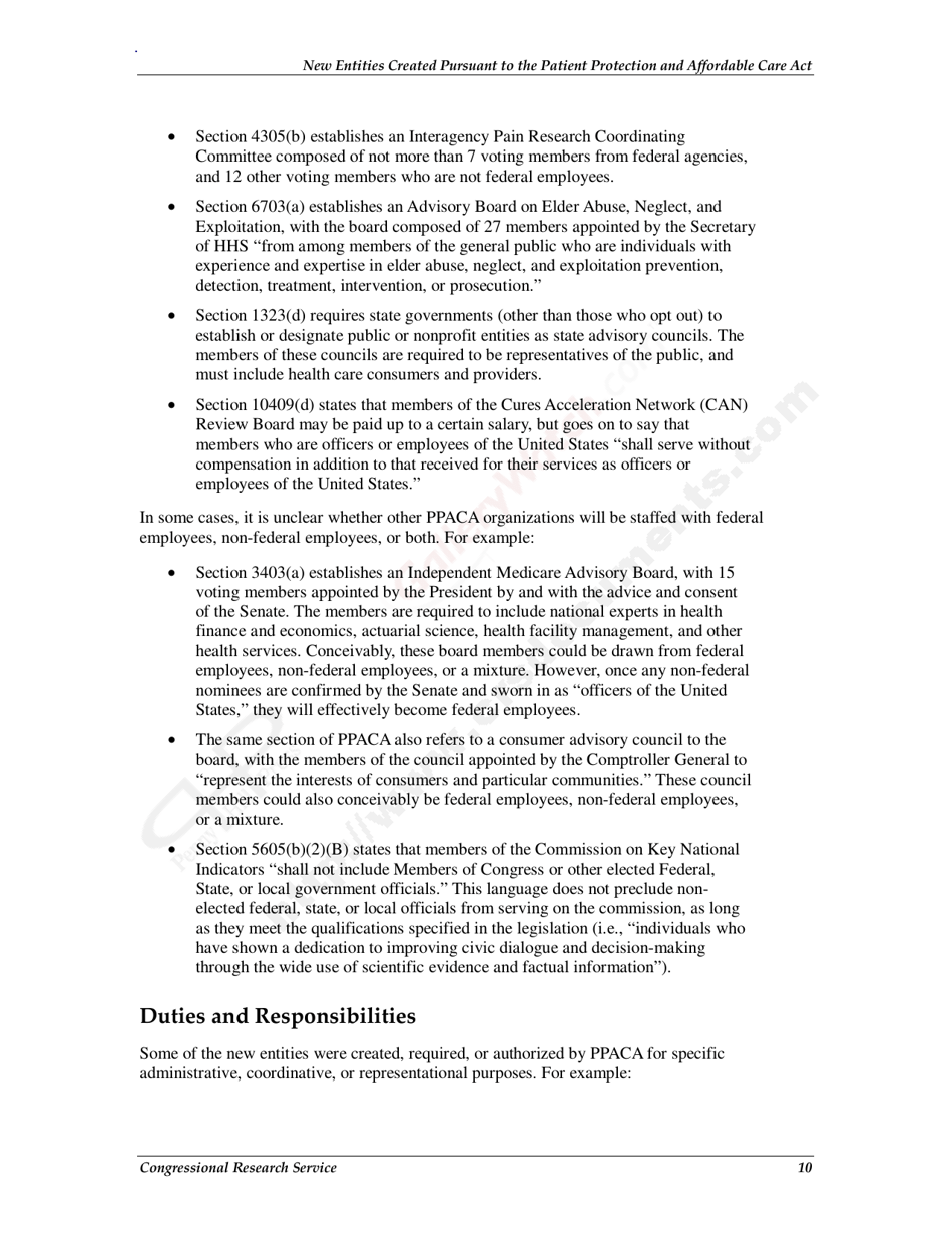 New Entities Created Pursuant to the Patient Protection and Affordable Care Act, Page 13