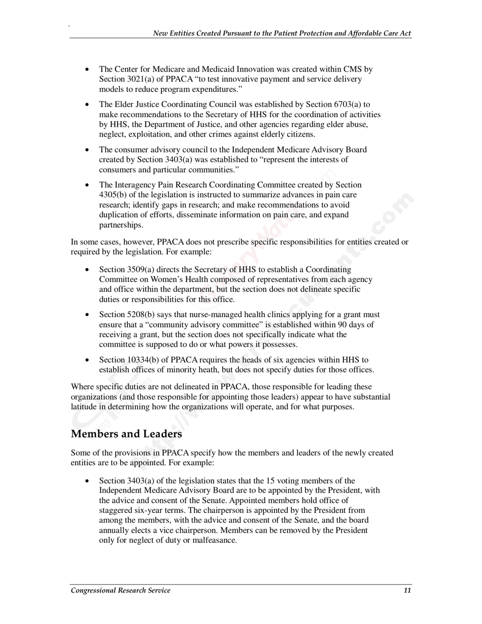 New Entities Created Pursuant to the Patient Protection and Affordable Care Act, Page 14