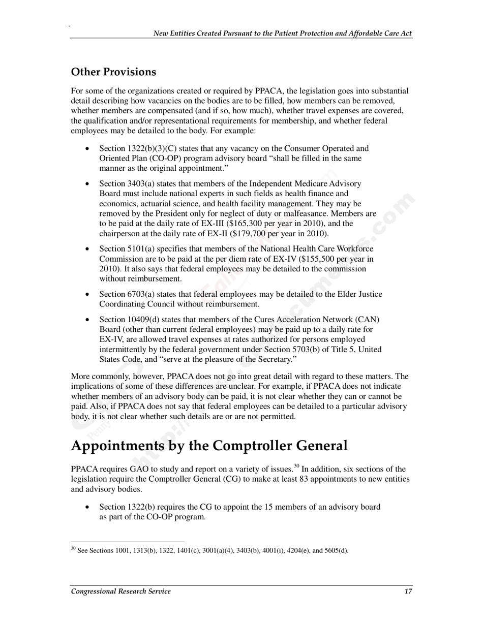 New Entities Created Pursuant to the Patient Protection and Affordable Care Act, Page 20