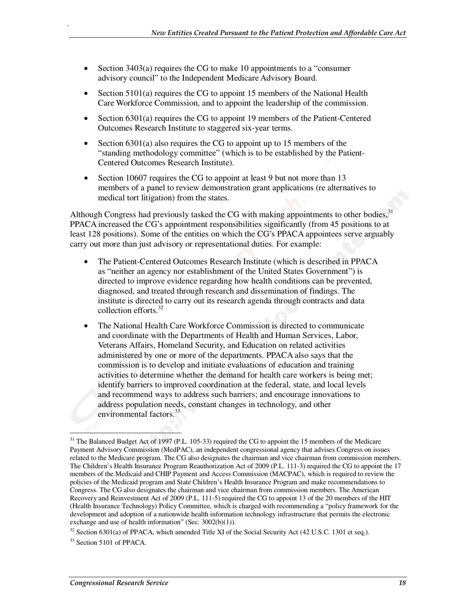 New Entities Created Pursuant to the Patient Protection and Affordable Care Act, Page 21
