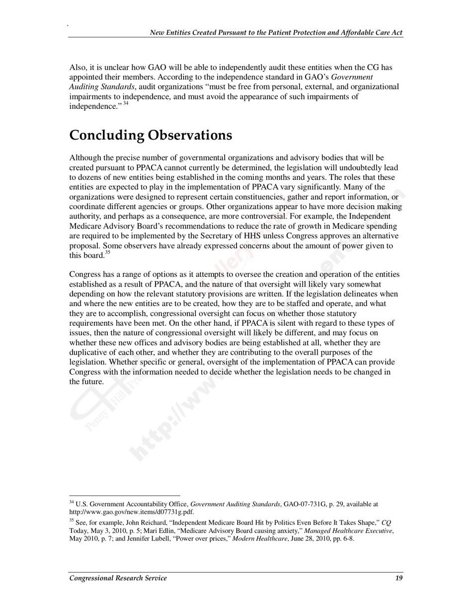 New Entities Created Pursuant to the Patient Protection and Affordable Care Act, Page 22