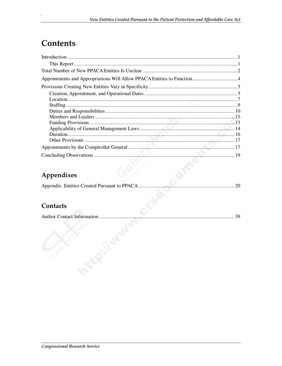 New Entities Created Pursuant to the Patient Protection and Affordable Care Act, Page 3