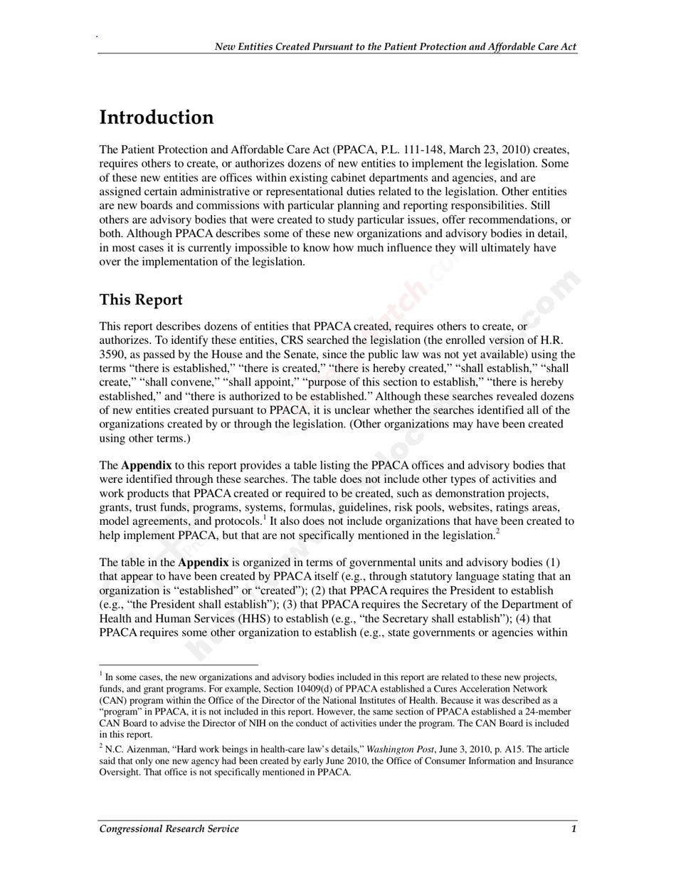 New Entities Created Pursuant to the Patient Protection and Affordable Care Act, Page 4