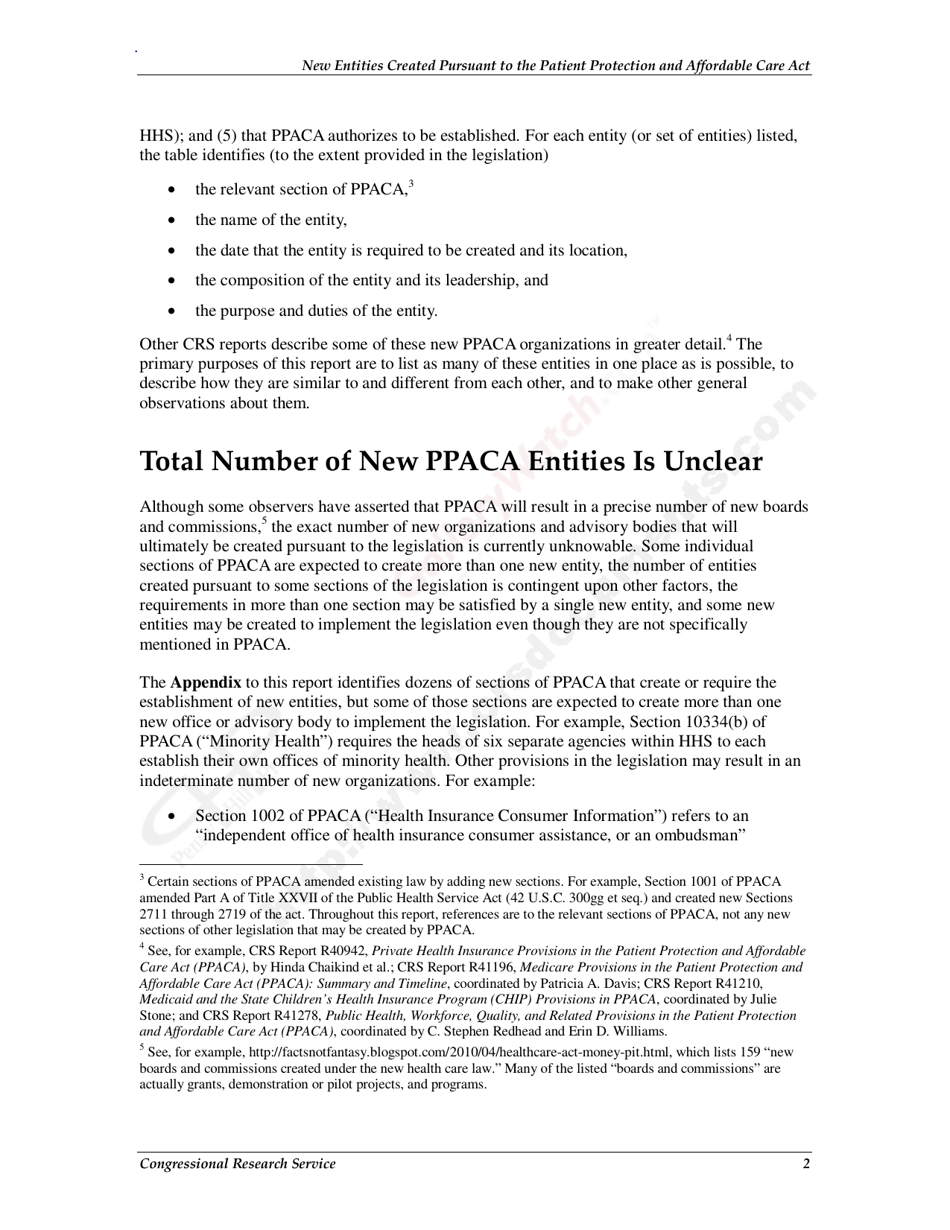 New Entities Created Pursuant to the Patient Protection and Affordable Care Act, Page 5