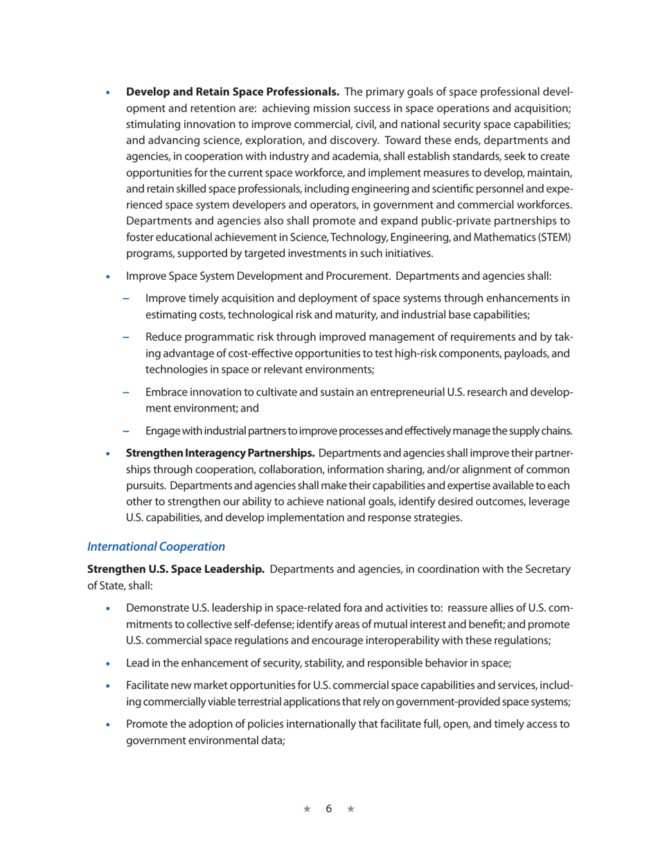 National Space Policy of the United States of America, Page 10