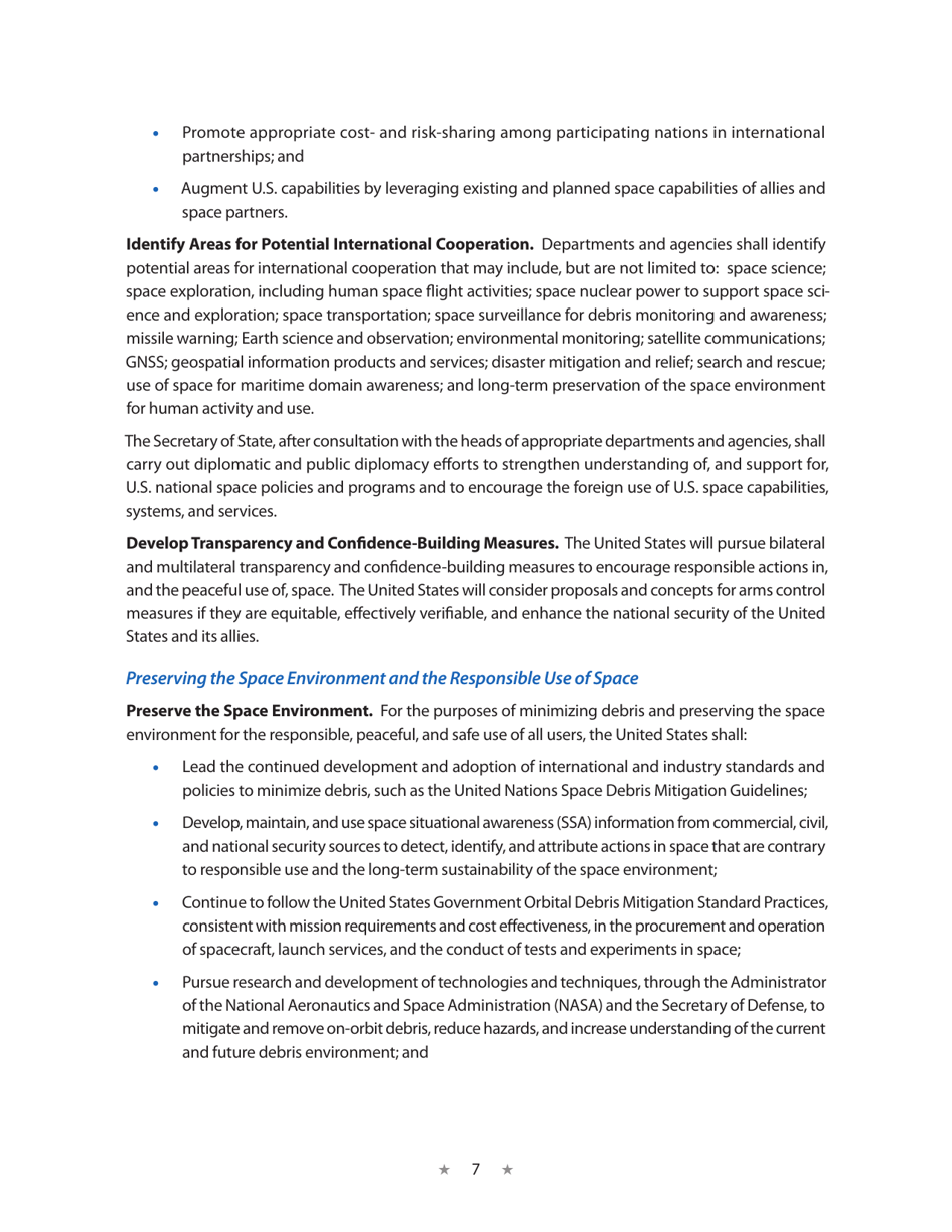 National Space Policy of the United States of America, Page 11