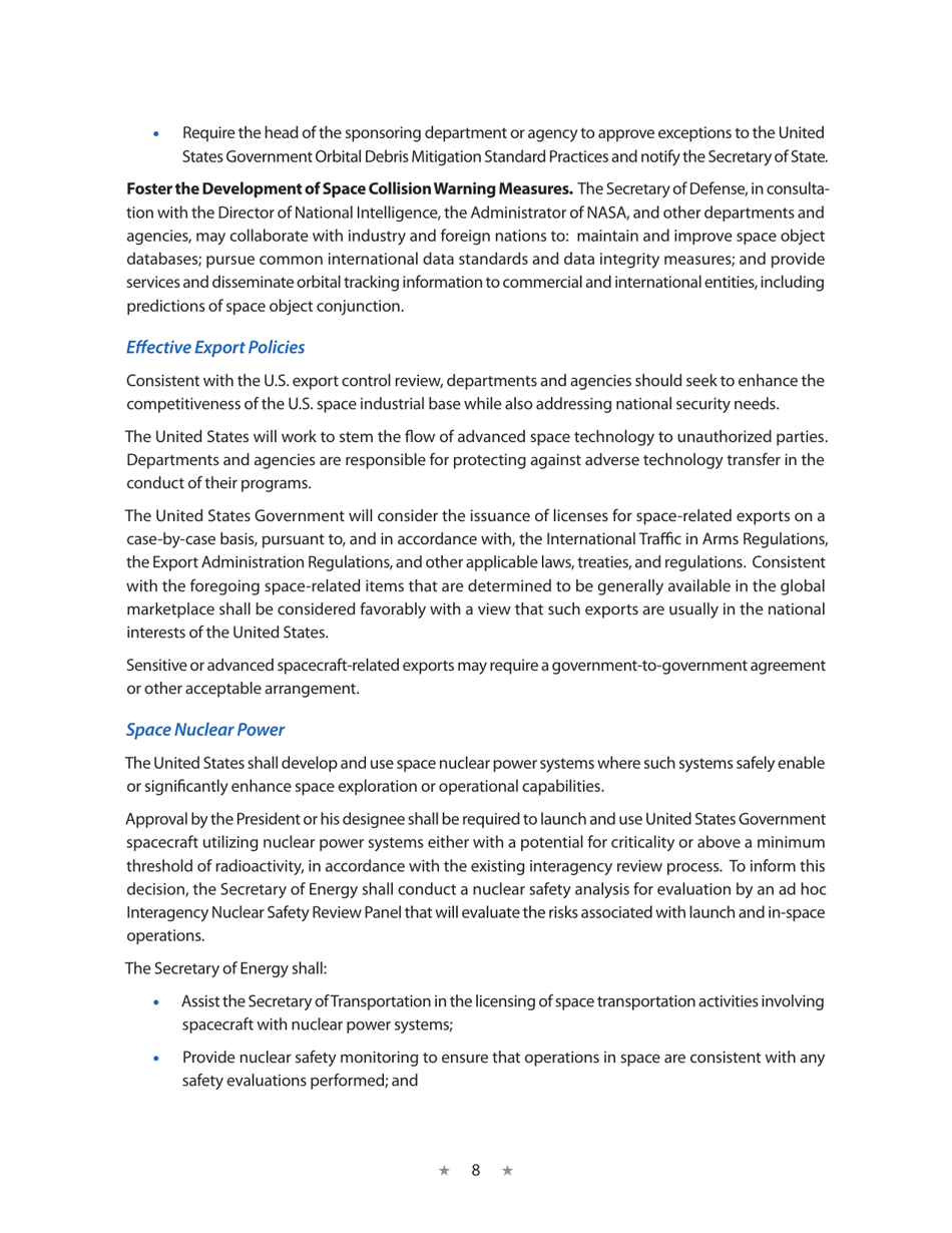 National Space Policy of the United States of America, Page 12