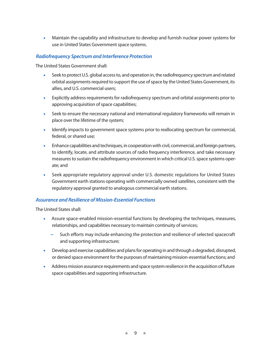 National Space Policy of the United States of America, Page 13