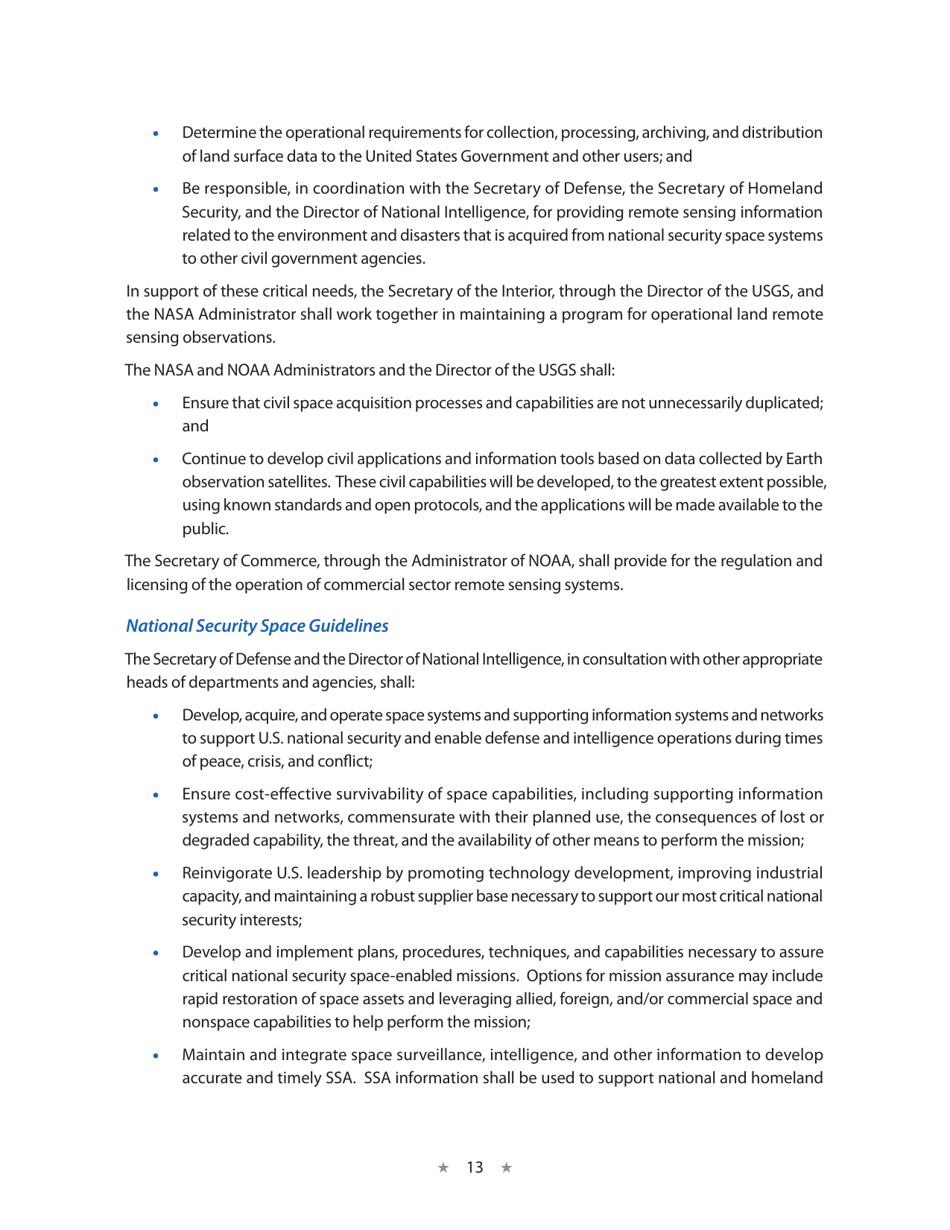 National Space Policy of the United States of America, Page 17