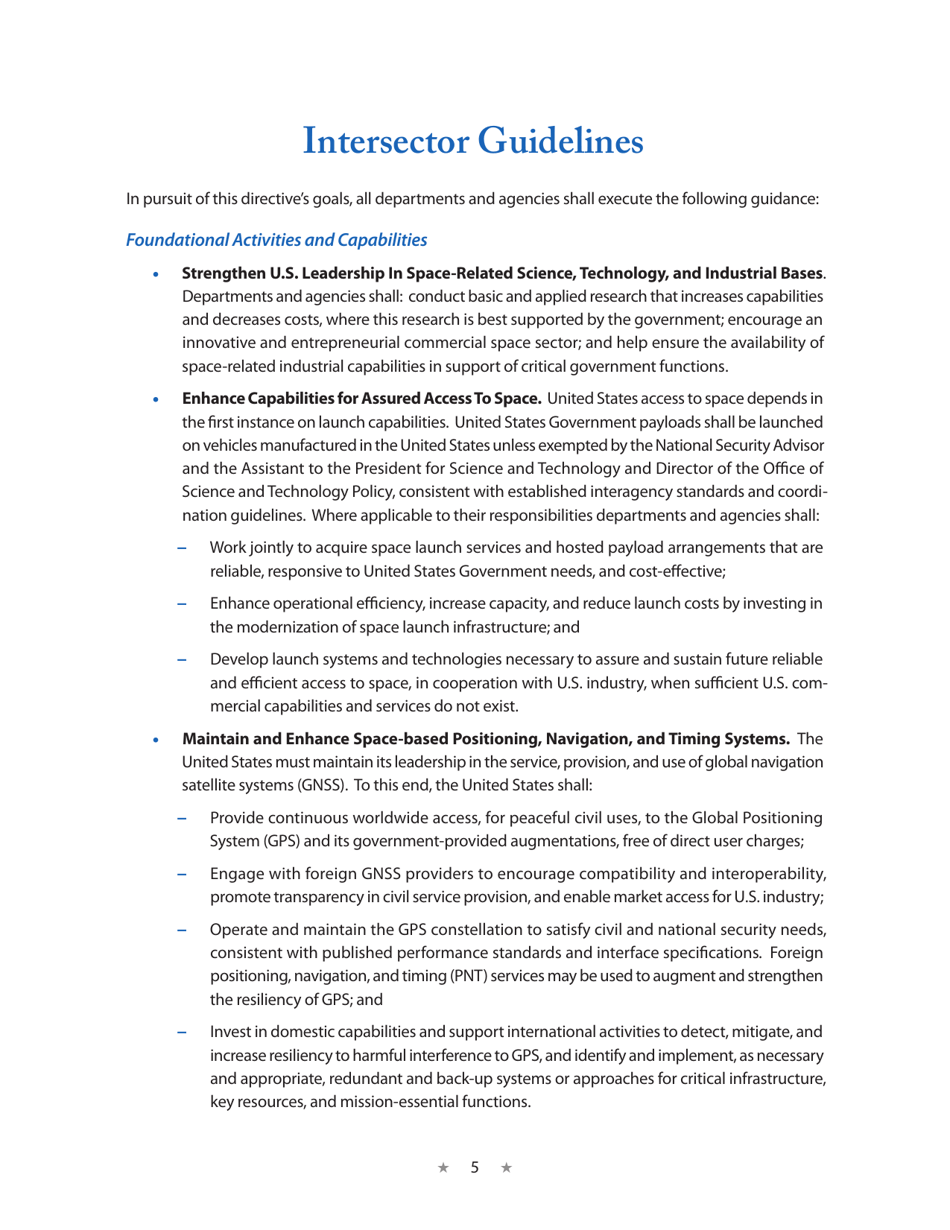 National Space Policy of the United States of America, Page 9