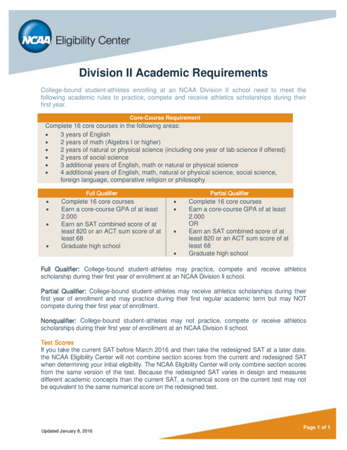 Division II Academic Requirements - National Collegiate Athletic Association